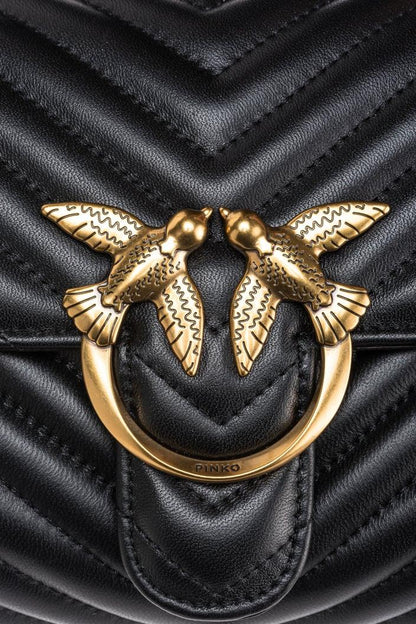 Pinko borsa Love Bag Lady Puff Mini in pelle chevron nero oro - mem39