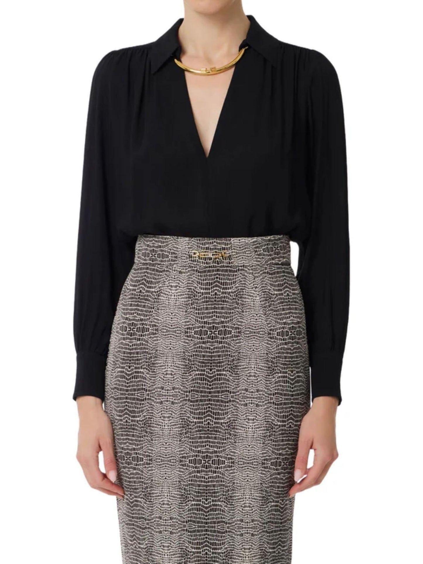 Elisabetta Franchi camicia in georgette con collana nero