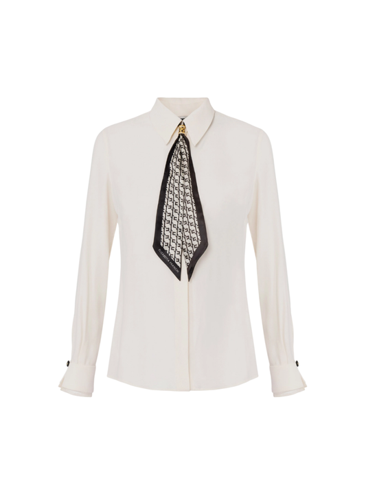 Elisabetta Franchi camicia in georgette con foulard bianco latte