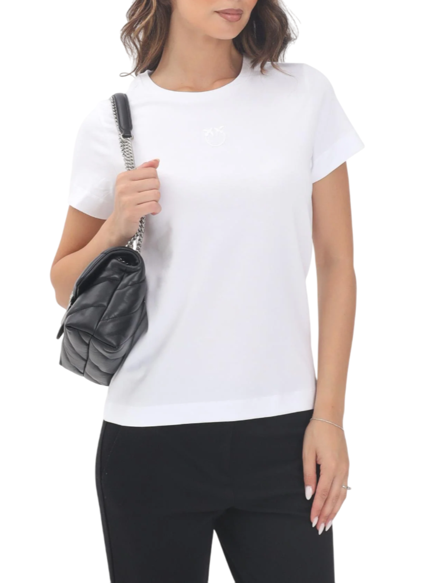 Pinko T-shirt manica corta Bussolotto con logo bianco