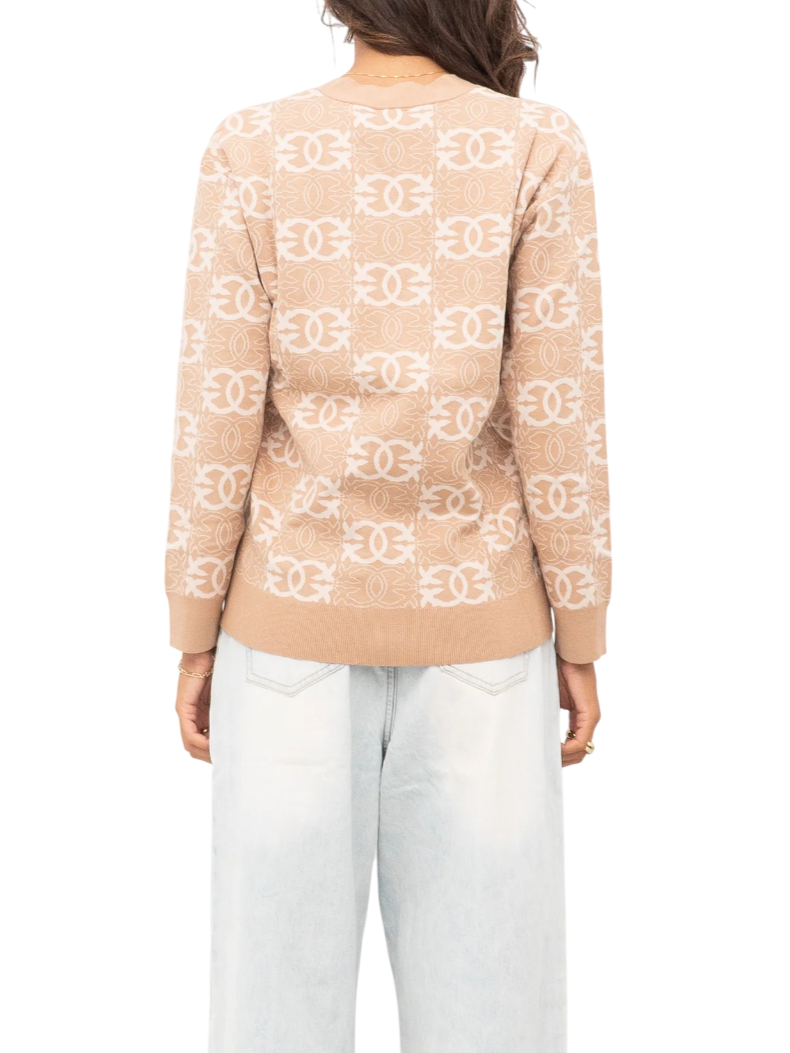 Pinko cardigan Half Breed in fantasia logata beige bianco