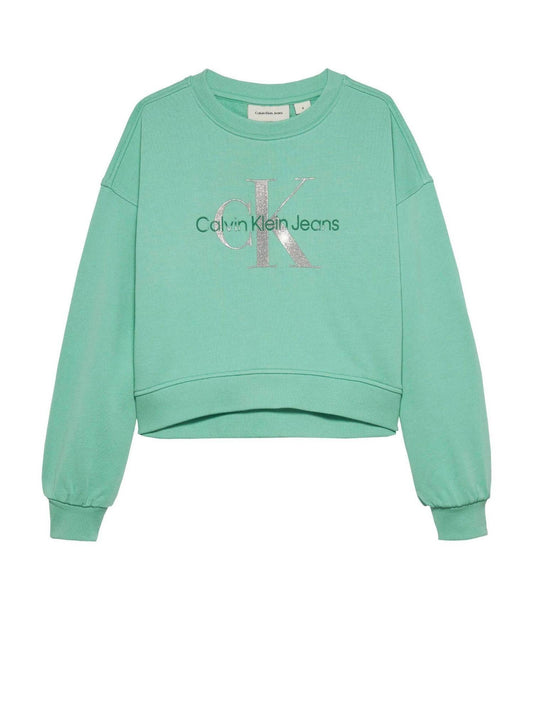 Calvin Klein Jeans felpa bambina con logo glitter verde acqua