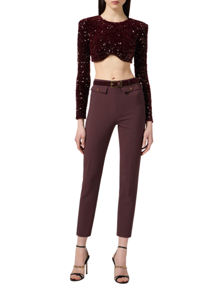 Elisabetta Franchi pantaloni slim in crepe borgogna