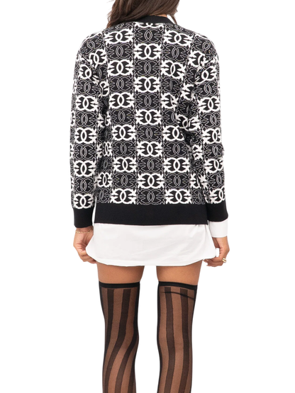 Pinko cardigan Half Breed in fantasia logata nero bianco