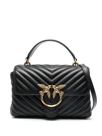 Pinko borsa Love Bag Lady Puff Mini in pelle chevron nero oro - mem39