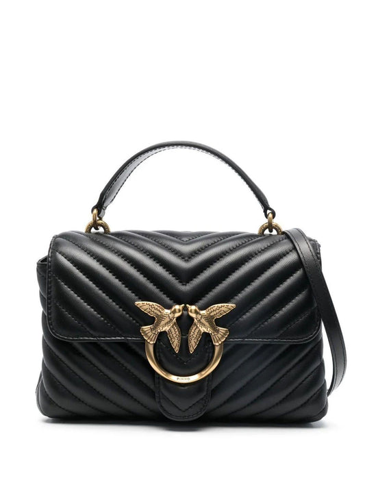 Pinko borsa Love Bag Lady Puff Mini in pelle chevron nero oro - mem39