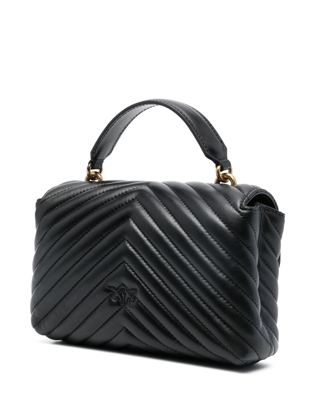 Pinko borsa Love Bag Lady Puff Mini in pelle chevron nero oro - mem39