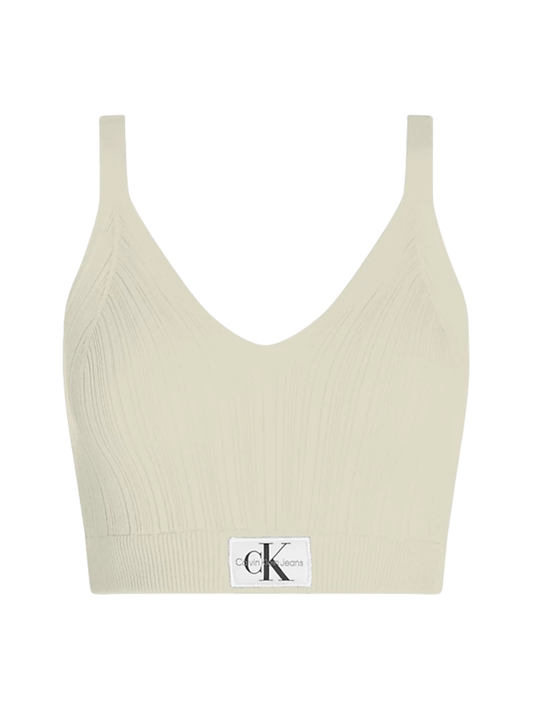 Calvin Klein Jeans top crop in maglia a costine ecrù