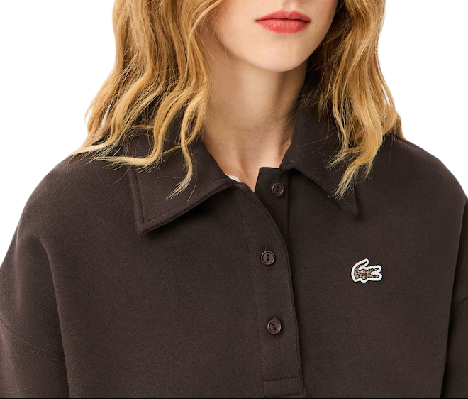 Lacoste polo donna in felpa oversize marrone