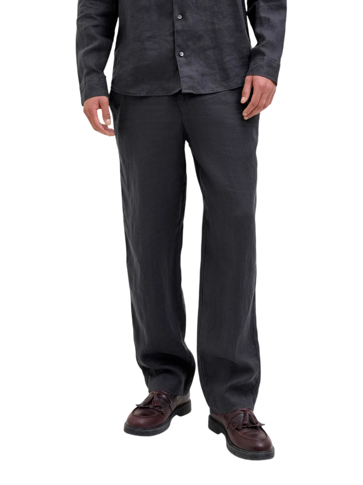 Jack&Jones pantaloni in lino gamba dritta nero