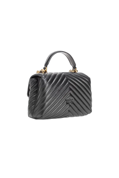 Pinko borsa Love Bag Lady Puff Mini in pelle chevron nero oro - mem39