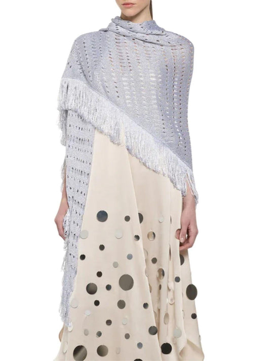 Simona Corsellini scialle traforato lurex con frange argento