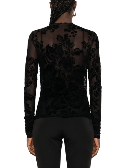Pinko top Puzzle in tulle floreale flock nero
