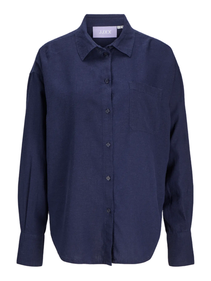 Jjxx camicia manica lunga misto lino blu