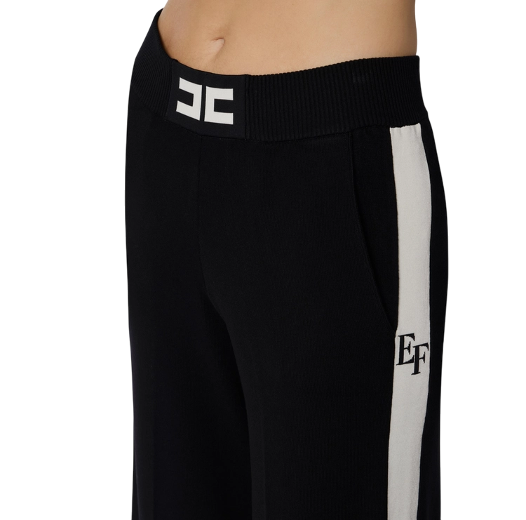 Elisabetta Franchi pantaloni palazzo in maglia con logo nero