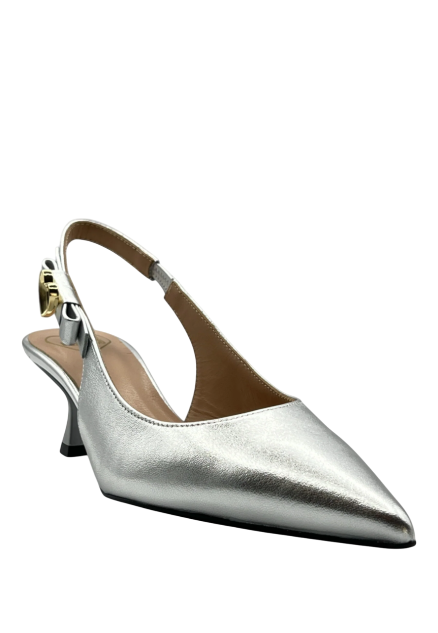 Love Moschino decollete slingback in pelle laminata argento