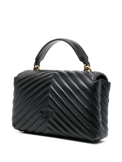 Pinko borsa Love Bag Lady Puff Mini in pelle chevron nero oro - mem39
